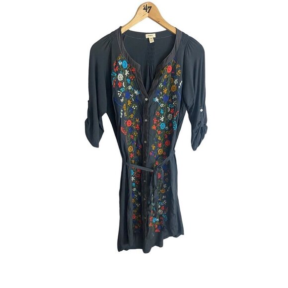 Anthropologie Tiny WOmen's Grey Emroidered Button Front Dress - Small - Picture 2 of 16